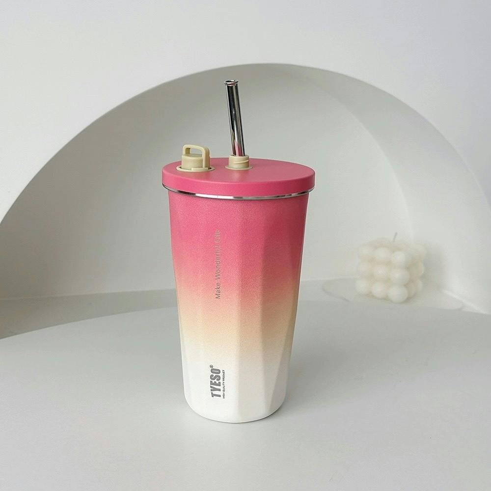 タンブラー ストロー付き 600ml ステンレス 蓋付き 真空断熱 保温 保冷 アウトドア 持ち運び便利 直飲み 漏れない 大容量 多色 トラベル