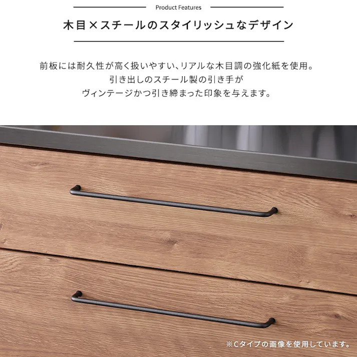 日本製 特殊鋼板を使ったキッチンカウンター【Lugo-ルゴ-】引き出し収納 60cm/カラー:グレー/お客様組立て【送料込み】【4535306272432】