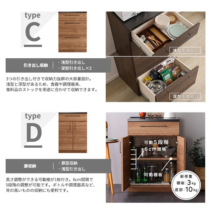 日本製 特殊鋼板を使った組み合わせキッチンカウンター【120cm】オープン収納 + 引き出し収納【色:グレー】組合せ:A+C/完成品【送料込み】