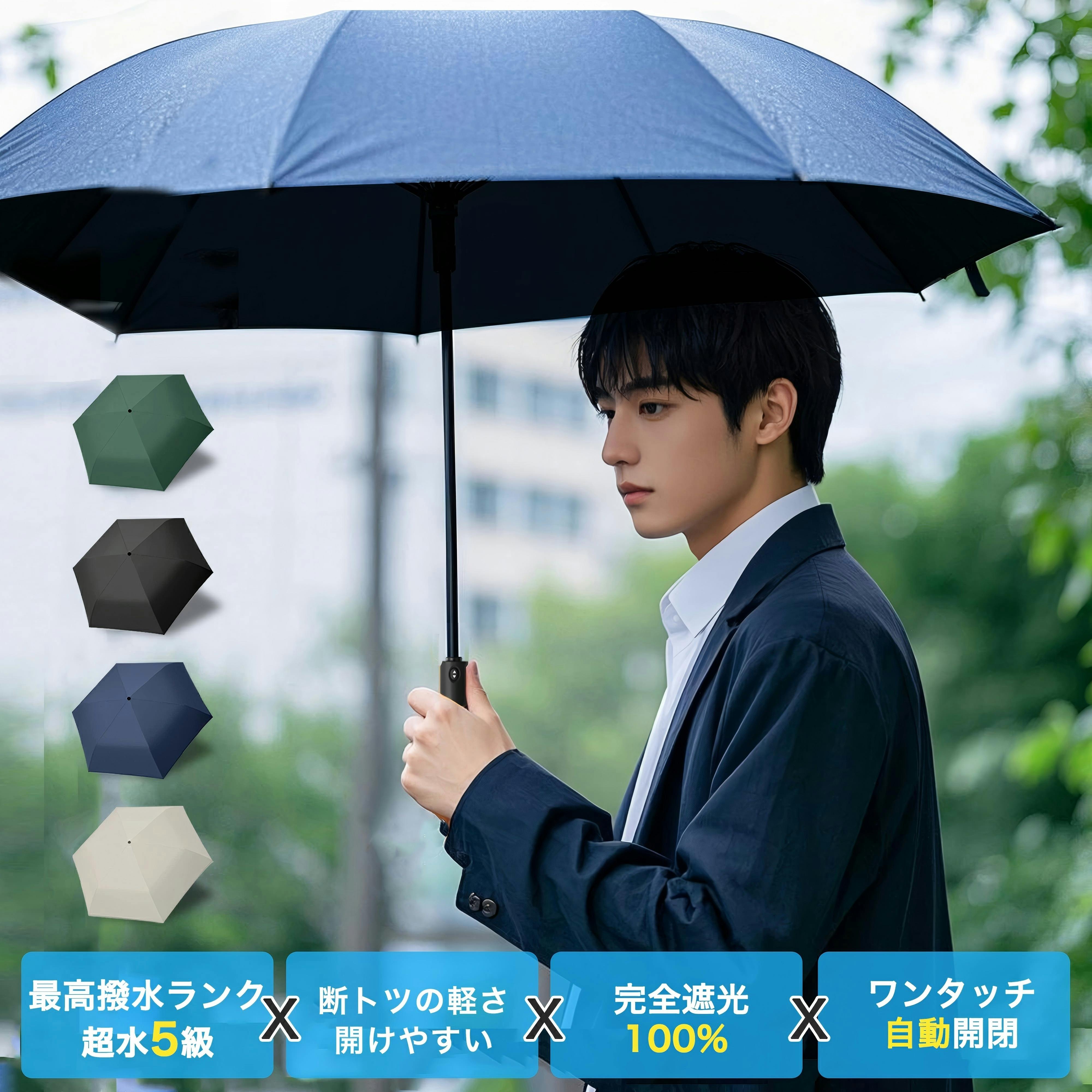 折りたたみ傘 自動開閉 メンズ 大きめ 晴雨兼用 日傘 雨傘 完全遮光 UVカット 高撥水 6本骨  軽量 遮熱 耐風 丈夫 通勤 通学 旅行 紳士傘 軽量 携帯便利 コンパクト 紫外線 ネイビー