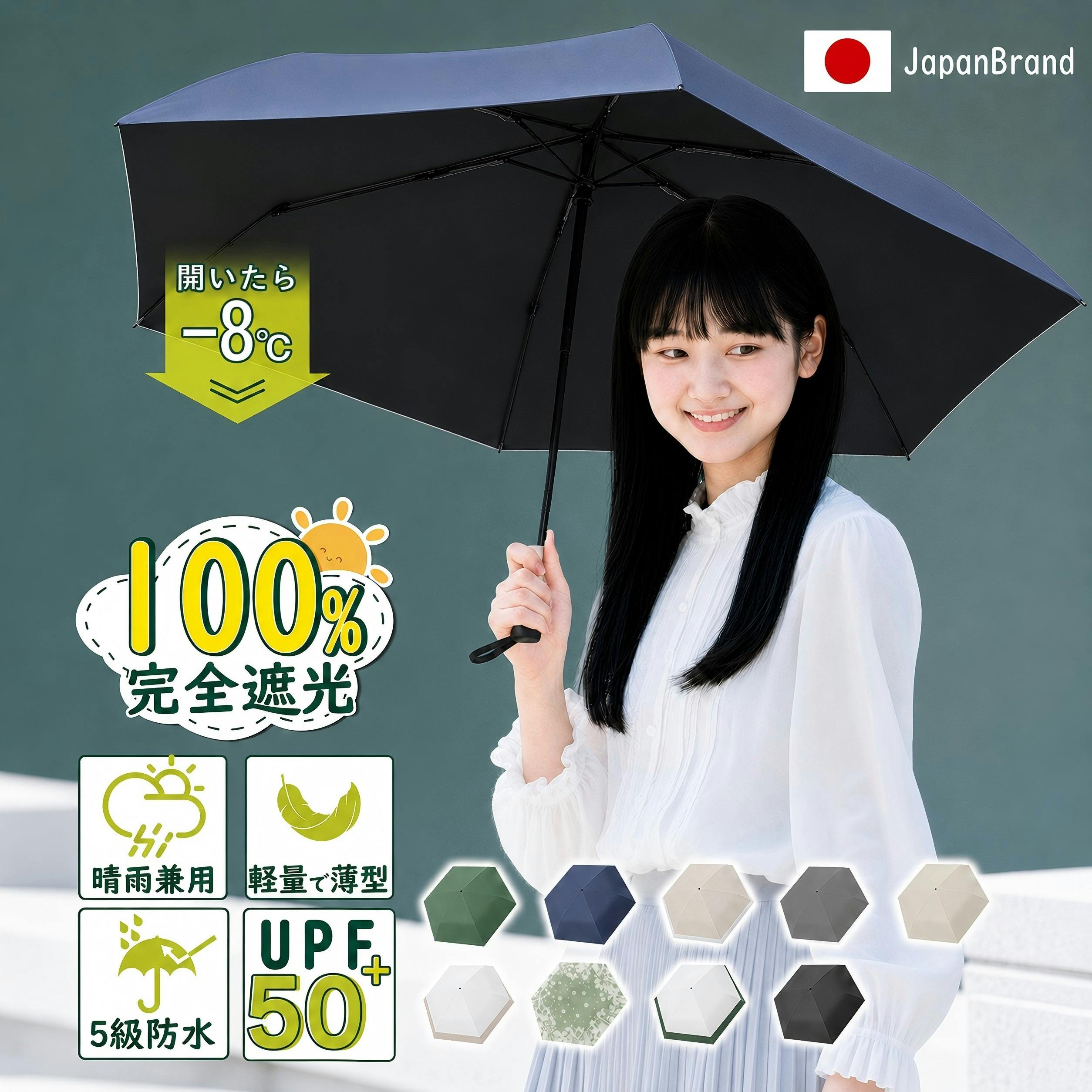 折りたたみ傘 日傘 自動開閉 日傘折りたたみ 完全遮光 晴雨兼用 レディース UVカット 軽量 ワンタッチ コンパクト 丈夫 6本骨 遮熱 5級撥水 日焼防止 無地 3段 大きめ 紫外線 通勤 ネイビー