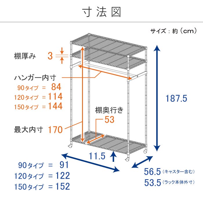 川口工器 カバー付き 頑丈ハンガーラック 幅120 (122cm) 総耐荷重150kg