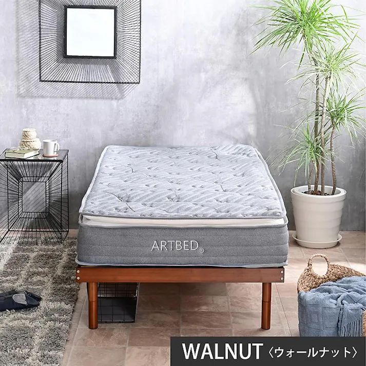 【ARTTOWN】シングルベッド すのこベッド ベッドフレーム 竹製すのこ 頑丈 高さ3段階調整 通気性 きしみ軽減 キング対応 モデル1 / ウォールナット / 【配送_A】