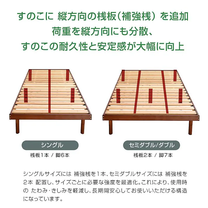 【ARTTOWN】シングルベッド すのこベッド ベッドフレーム 竹製すのこ 頑丈 高さ3段階調整 通気性 きしみ軽減 キング対応 モデル1 / ウォールナット / 【配送_A】