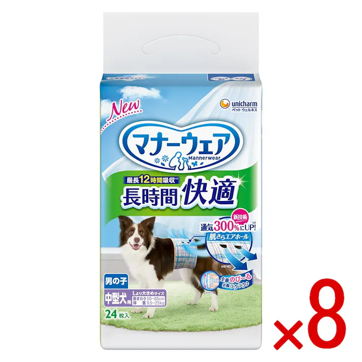 【ケース販売】マナーウェア長時間快適オムツ男の子用中型犬 × 8点 【送料込み】 #4520699036044
