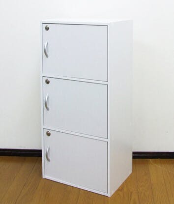 鍵付き3段ボックス　ホワイト 【送料込み】 #krso