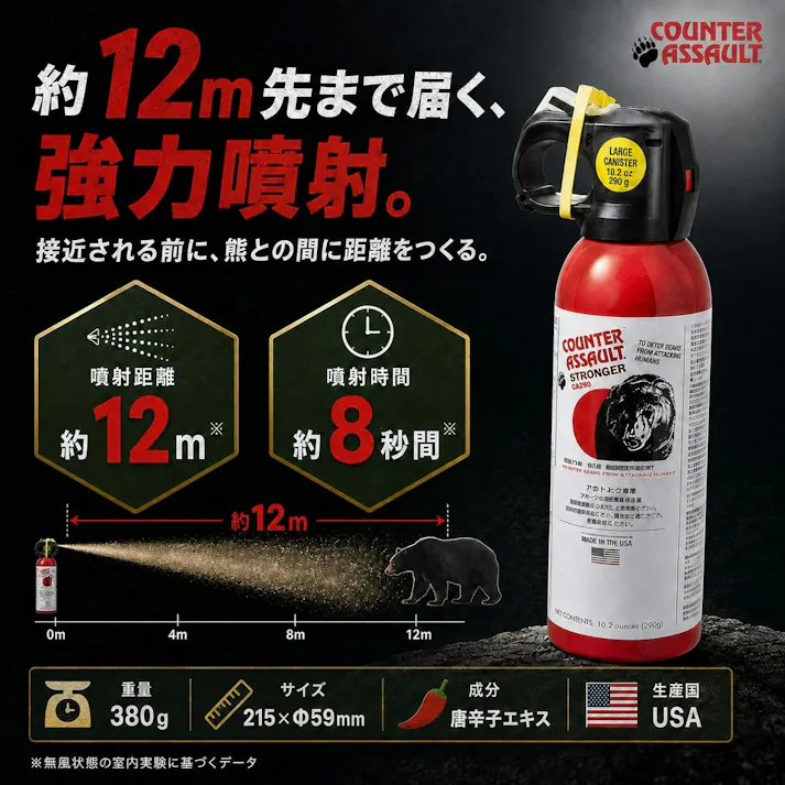 熊よけスプレー 熊避け 熊撃退【カウンターアソールト ストロンガー CA290】【2個セット】約12m(約8秒間噴射)Counter Assault 唐辛子エキス 熊や野犬に アメリカ製 アメリカの連邦政府機関認証 クマスプレー 釣り アウトドア 【送料込み】 #4986675402997