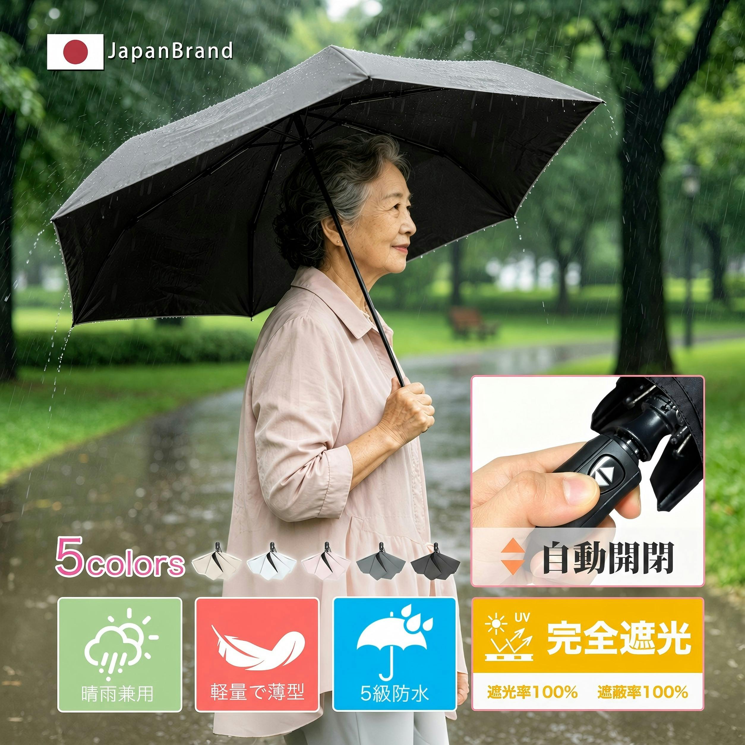 折りたたみ傘 高齢者 お年寄り 老人 大きめ ワンタッチ 自動開閉 100％完全遮光 晴雨兼用 日傘 雨傘 完全遮光 UVカット 高撥水 遮熱 耐風 丈夫 通勤 旅行 軽量 携帯便利 3段 傘袋付 無地 ギフト 雨傘 梅雨 誕生日 グレー