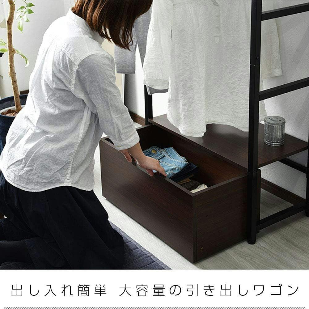 木製ハンガーラック⭐︎引き出し付き ワイエムワールド ハンガーラック 引き出し付き 木製 スリム ブラック