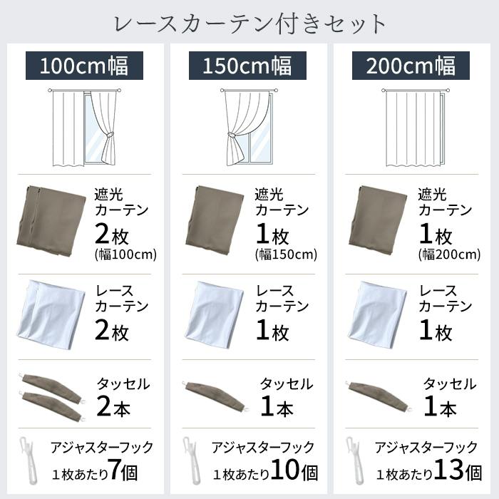 カーテン 遮光カーテン1枚+レースカーテン1枚 既製品 防炎 1級 遮光 遮