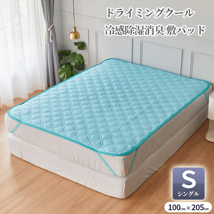 冷感除湿消臭 敷きパッド ミント シングル 100x205cm ドライミングクール 敷きパッド キルト敷 ムレ対策 ミドル脂臭 加齢臭 ペット臭対策 Dryming