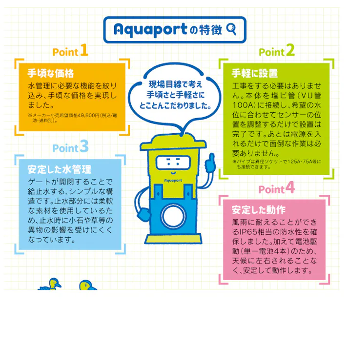 アクアポートプラス AP-002S 北菱電興 水田自動給水機 aquaport Plus 水口栓 水位センサー 乾電池作動 給水 止水 水位調整 水門ゲート