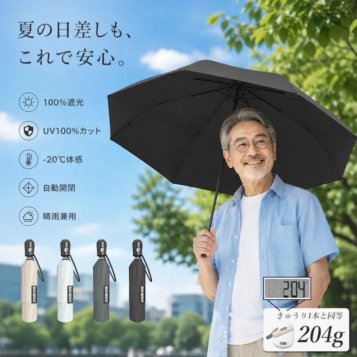 高齢者 折りたたみ傘 日傘 お年寄り 老人 自動開閉 大きめ 100%完全遮光 UVカット100% 晴雨兼用 雨傘 3段 丈夫 ワンタッチ エレガントデザイン 軽量 無地 高撥水 通勤 遮熱 耐風 旅行 雨対策 携帯便利 ギフト ブラック