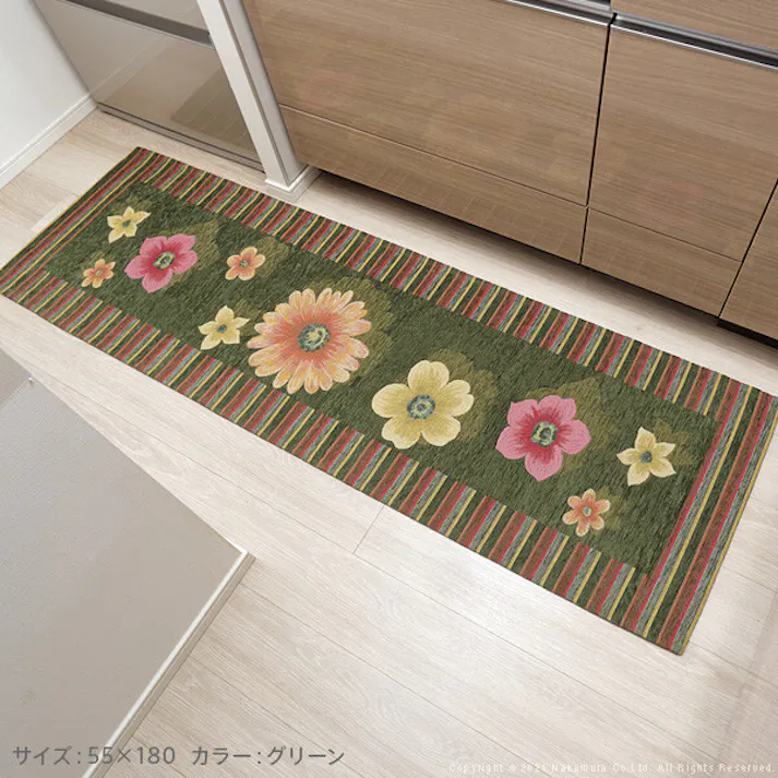 イタリア製ジャガード織りキッチンマット-フィオーレ55x180cm/色:ブラウン 【送料込み】 #nkmr