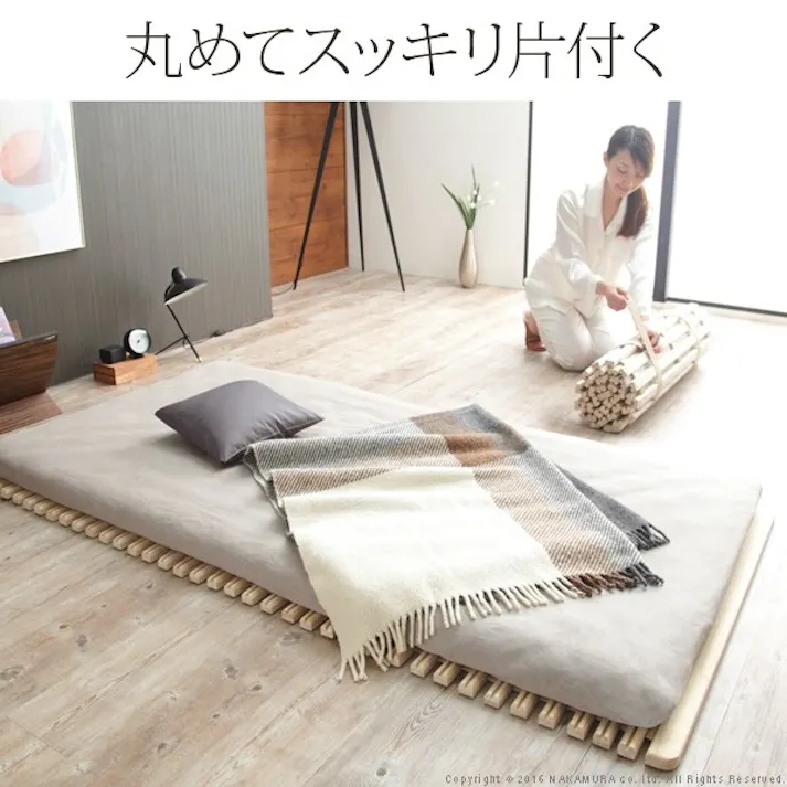グッドデザイン賞受賞 通気性2倍で丸めて収納 みやび格子 すのこベッドシングル ロールタイプ ミヤビコウシ 【送料込み】 #nkmr