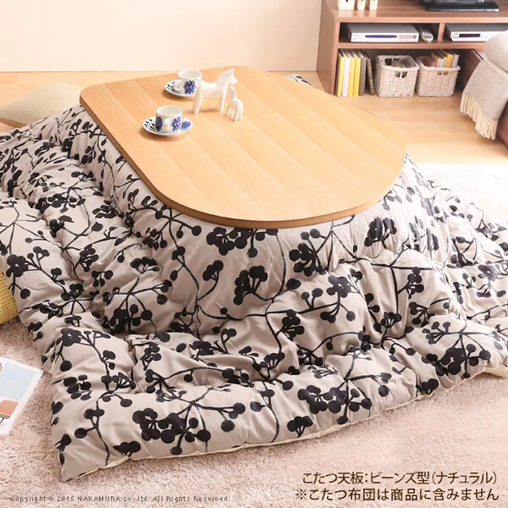 【ビーンズ型】フラットヒーター折れ脚こたつ-エッグ&ビーンズ 120x90cm 高さ調整 ローテーブル ナチュラル/色:ブラウン(ウォールナット) 【送料込み】 #nkmr