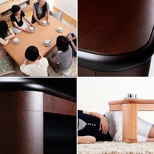 楢ラウンド折れ脚こたつ-リラ 150x80cm折脚 継ぎ脚 テーブル ロー