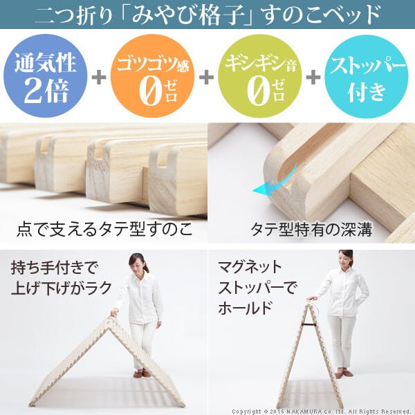 みやび格子　すのこ2つセット　シングルサイズ グッドデザイン賞受賞 通気性2倍の折りたたみ みやび格子 すのこベッド