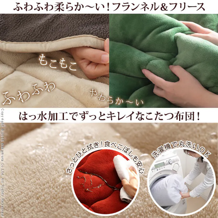 はっ水リバーシブル省スペースこたつ布団-モルフ 90x60cmこたつ用(200x170cm) 保温掛け布団/色:グリーンxグレー 【送料込み】 #nkmr