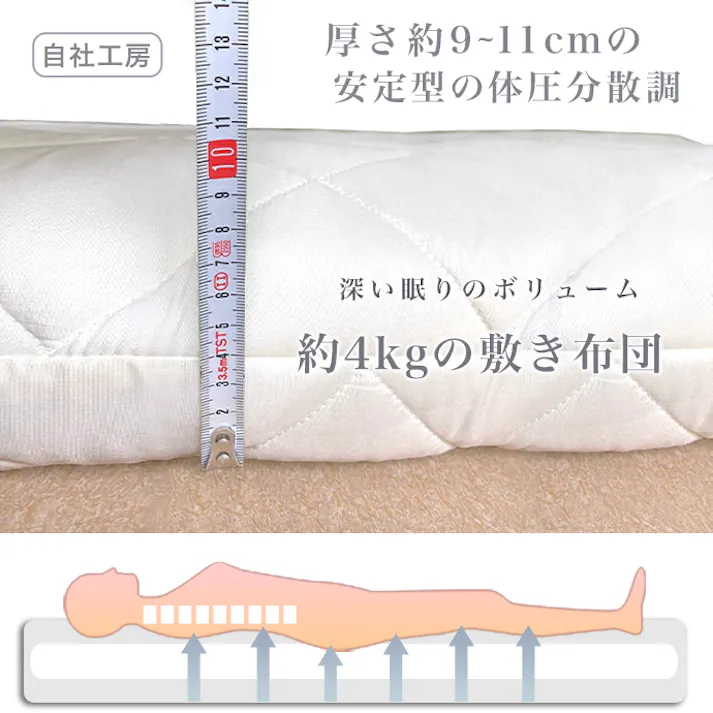 日本製 敷布団 シングル 極太9cm~10cm 三層構造 極厚 腰の負担を軽減 マット 高反発 敷き布団 防ダニ 抗菌 防臭 消臭 プラチナ繊維 ベッド 畳 折りたたみ 三つ折り 収納 少し 硬め 軽い 腰痛 肩こり 体圧分散 国産 GOKUBUTO (ストライプ・ブラウン)