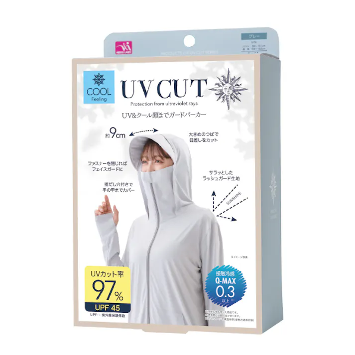 【UV&クール顔までガードパーカー グレー L-LL】 ちあふる UVカット率99%&UPF50+。顔から手の甲までガード。冷感素材でひんやり。ロング丈。ガーデニングや遮熱に。 JAN:4571414700122