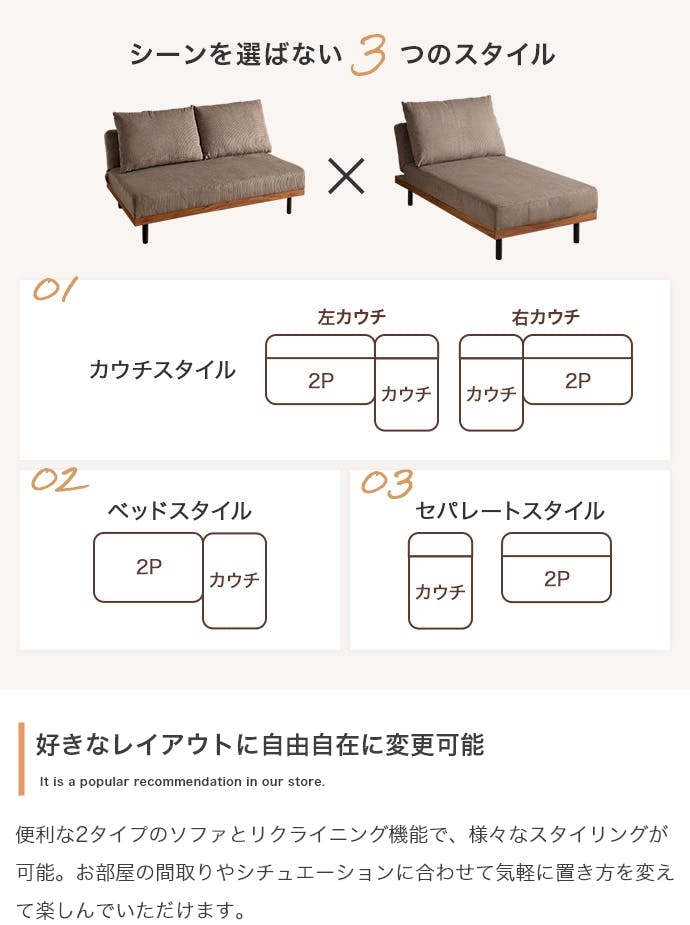 2点セット】リクライニングコーデュロイ3人掛けカウチソファ／色