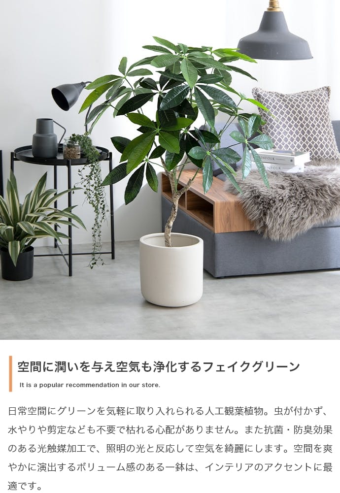 高さ90cm】Nature 光触媒人工観葉植物 パキラ／色：グリーン 【送料