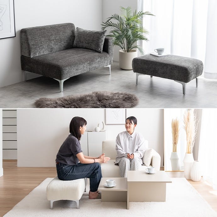 【大阪府無料配送】 SENA オットマン付き2人掛けソファ　R-316 2点セット】Sena オットマン付き2人掛けソファ／色：アイボリー 【送料