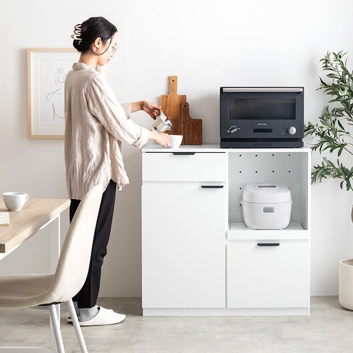 送料無料 ホワイト キッチン収納 レンジ置き対応 台所収納 251230 幅90cm】レンジ台／色：ホワイト キッチン収納 【送料込み】 #iina