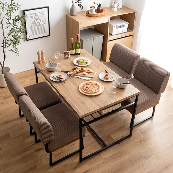 【単品】Claes ダイニングベンチ/色:モカ ダイニング家具 長いす コーデュロイ アイアン 素材MIX 雰囲気 食卓 【送料込み】 #iina