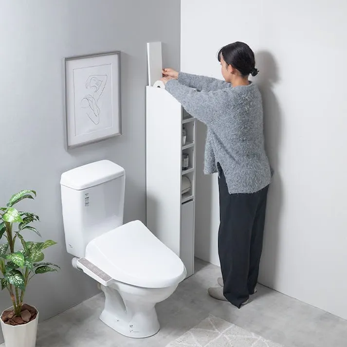 【幅15cm】Sharon スリムトイレ収納/色:ホワイト 縦型 省スペース トイレットペーパー 掃除道具 最大12ロール収納 キャスター付き引き出し フラットデザイン 【送料込み】 #iina