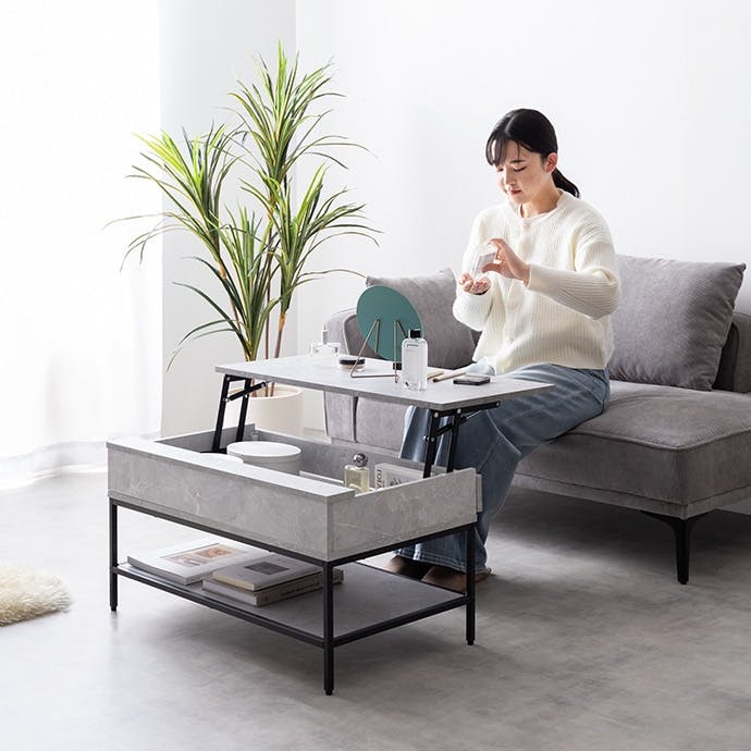 Fika 昇降式センターテーブル 幅80cm リフトアップ 収納付き 幅80cm】Fika 昇降式センターテーブル／色：ナチュラル 【送料込み