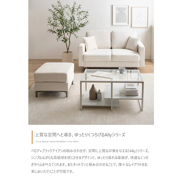 【単品】Ally ベロアオットマン/色:ブラウン ブラックアイアン脚 オットマン ベロア シンプル タイム 【送料込み】 #iina