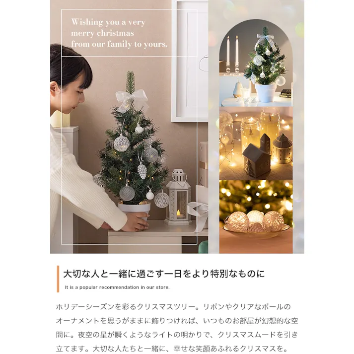 【高さ60cm】Moi クリスマスツリー オーナメントセット/色:グリーン オーナメントセット コンパクトサイズ クリスマスムード クリア素材 トレンド感 ライト 【送料込み】 #iina