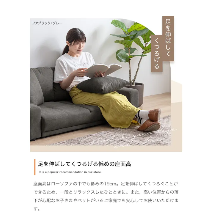 2人掛けローソファ/色:ブラウン Lottie 座面クッション 背面クッション ローソファ ソファ本体 ロー設計 ベーシック ワンルーム 【送料込み】 #iina