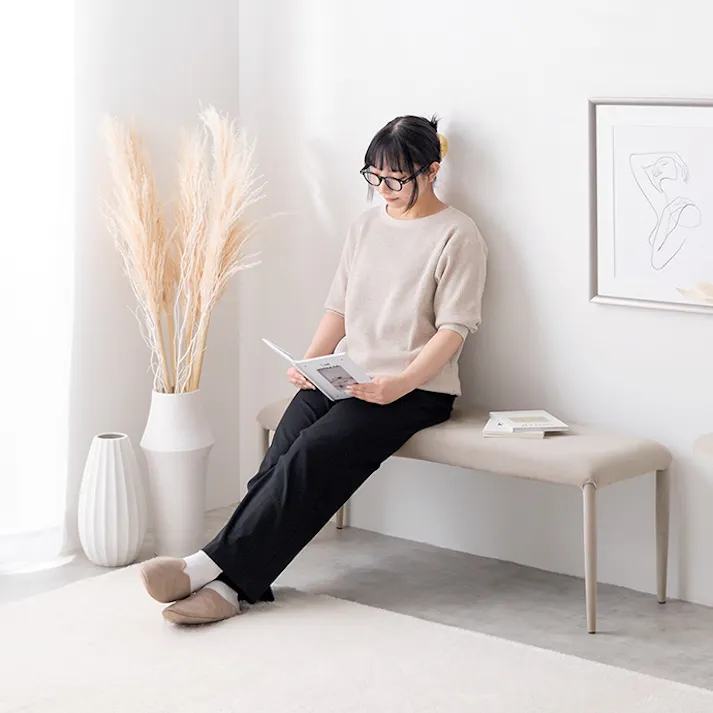 【単品】Panada ベロアダイニングベンチ/色:グレージュ 【送料込み】 #iina