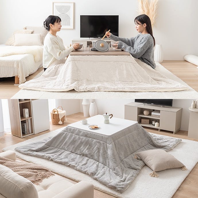 長方形:天板 75cm×60cm 】こたつ&掛け布団2点セット／色：本体：オーク