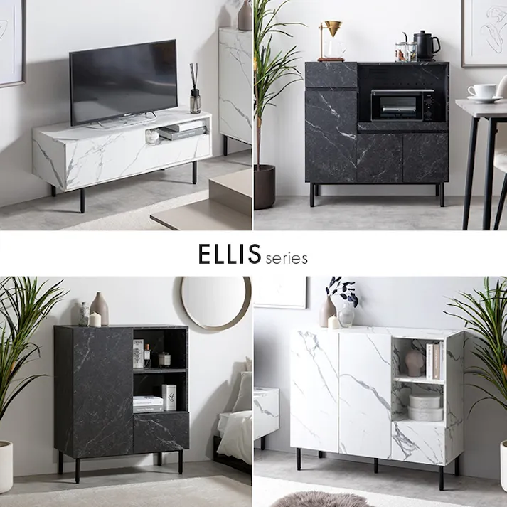 【幅86cm】Ellis 大理石柄レンジ台/色:マーブルブラック キッチン収納 収納可能 フラットデザイン レンジ台 5種類 大理石柄 調理道具 使い勝手 【送料込み】 #iina