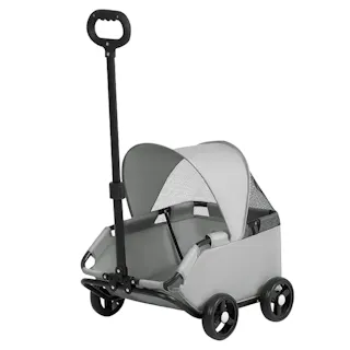 ペットカート 折りたたみ式 小型猫・犬用 ミニ ペットバギー いぬ用 4輪 コンパクト 軽量 耐荷重7Kg 猫 小型犬多頭 中型犬 飛び出し防止 カート用バッグ付き 老犬介護用 お出かけ 散歩 キャンプ グレー