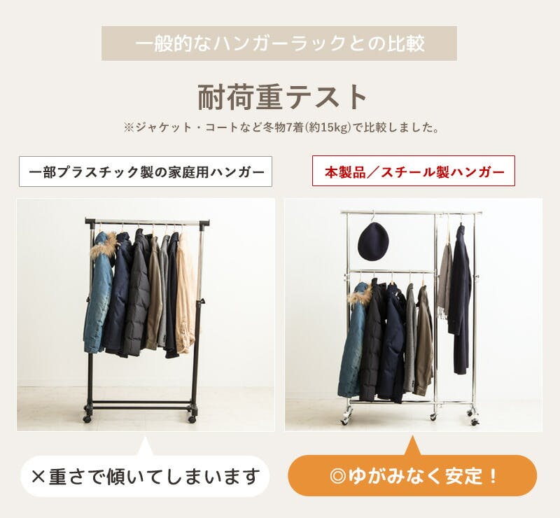 2段収納タイプ 頑丈ハンガーラック 幅78～131cm 耐荷重 約100kg 強力