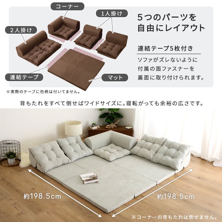 ネイビー コーナーソファ 2個クッション付き 組み換え自由コーナーソファ 【Reluna -レルナ-】／色：ネイビー