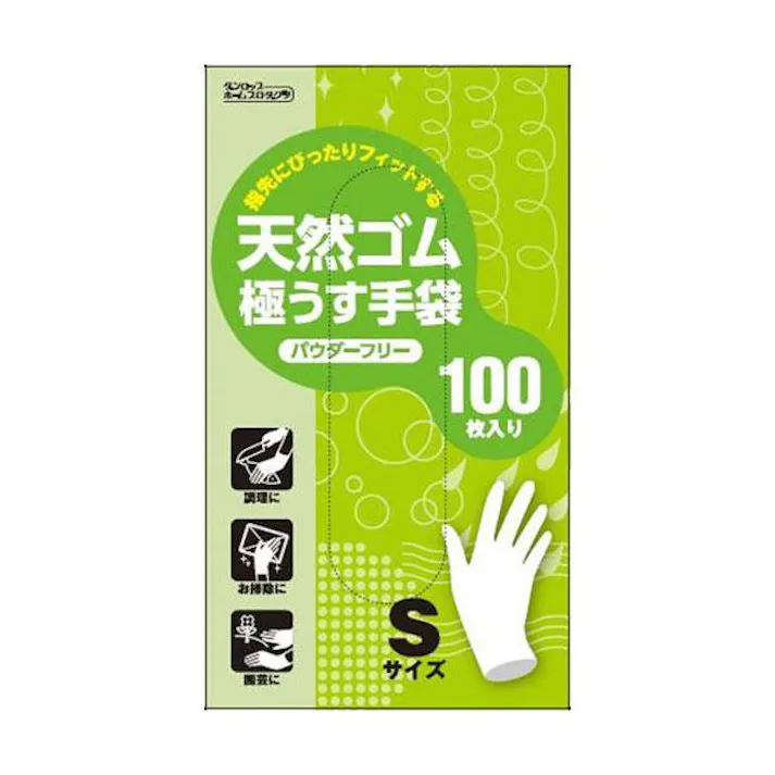 天然ゴム極うす手袋100枚粉なし Sサイズ ナチュラル ダンロップホームプロダクツ 【送料込み】