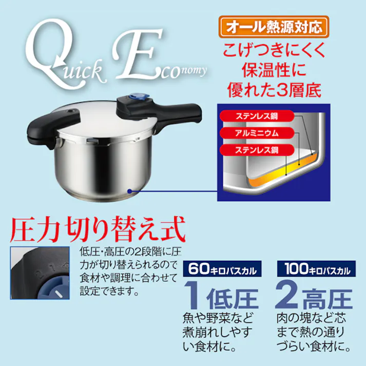 クイックエコ 3層底切り替え式圧力鍋3.5L パール金属 【送料込み】