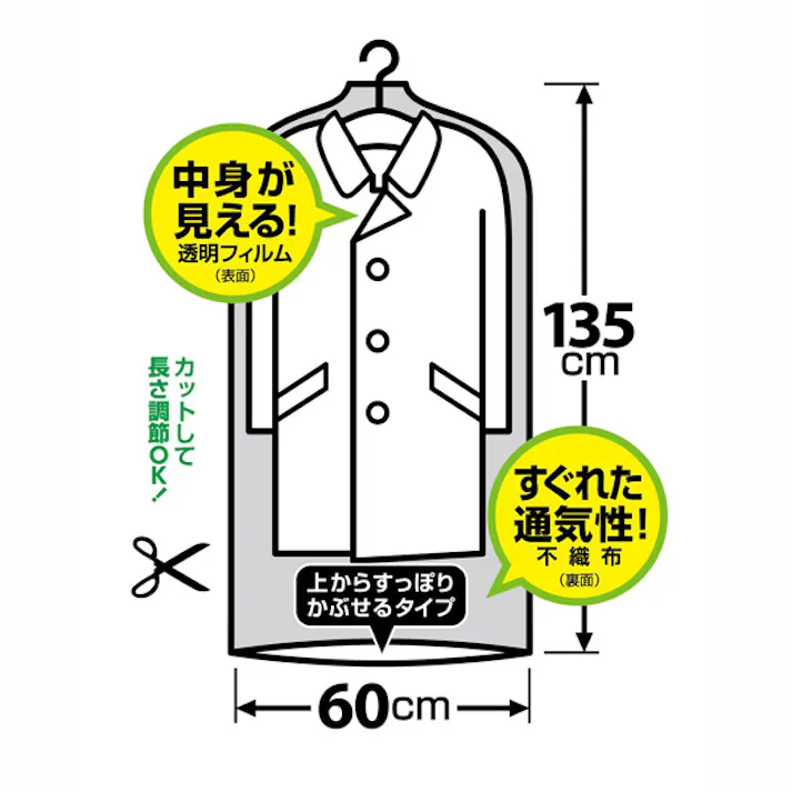 Basic コートカバー 7枚入 大切な衣類を湿気・ホコリから守ります。中身が見えて便利な透明フィルム 東和産業 【送料込み】