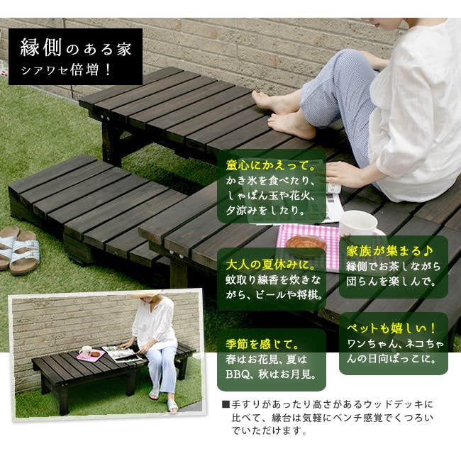 デッキ縁台 180×58 ステップセット ウッドデッキ風 木製 天然木 ベンチ