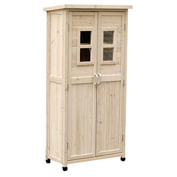収納庫 両開き ハイタイプ 薄型 奥行40 木製 天然木 物置 小型 小屋