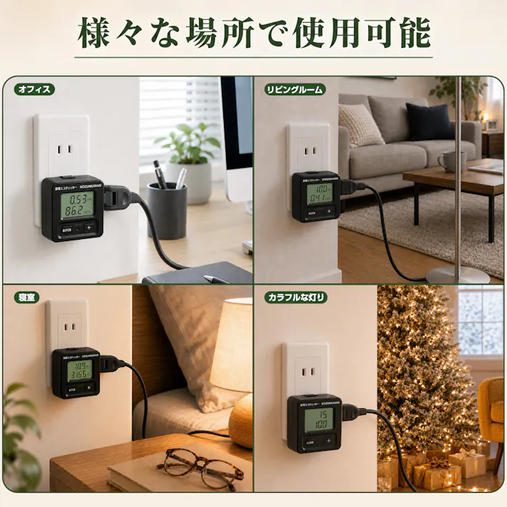 KOZUMUWAN エコキーパー エコチェッカー コンセント 節電 電力計 チェッカー 電力チェッカー 簡易電力計 エコ 省エネ 電気代 デジタル液晶ディスプレイ 大型LCD表示 ボタン ブラック