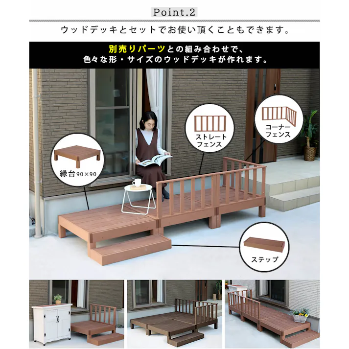 ステップ 2台 セット 人工木製 踏み台 縁側 木目調 人工木 ポリエチレン 腐らない 劣化しにくい おしゃれ シンプル
