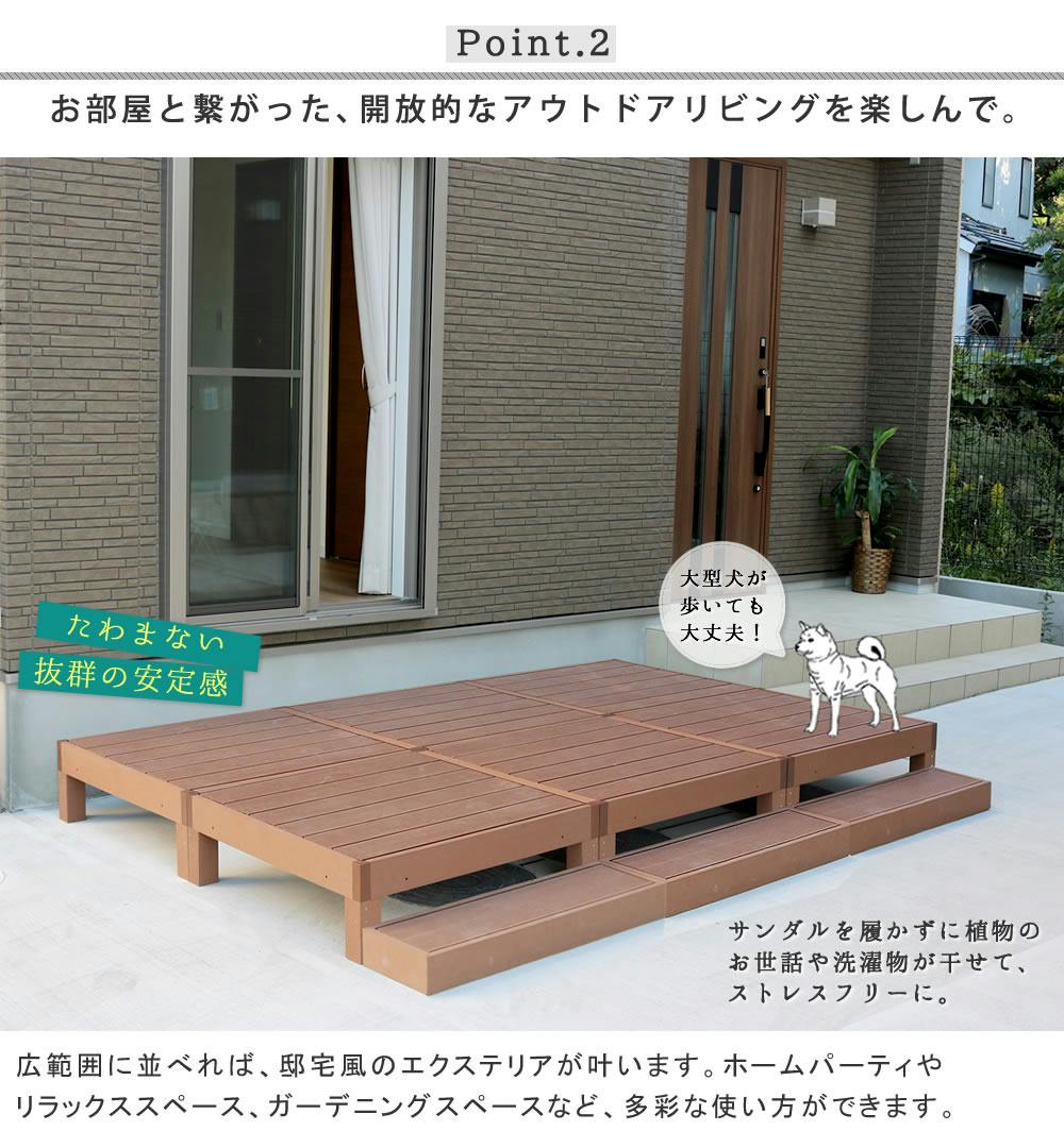 ウッドデッキ ステップ フェンス付き 1台 0.25坪 人工木製 縁台 踏み台