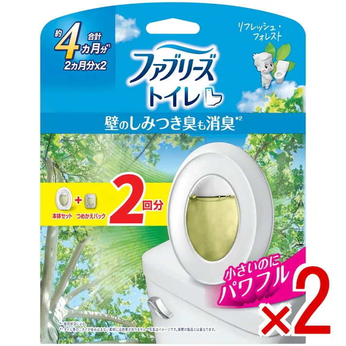【2点まとめ買い】ファブリーズトイレ用消臭剤リフレッシュ・フォレスト本体+つめかえ1個パック × 2点 ニオイ 気温 トイレ用ファブリーズ 防臭 【送料込み】 #4987176377029